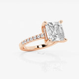 Asscher solitaire engagement ring with hidden diamond halo and pavé band