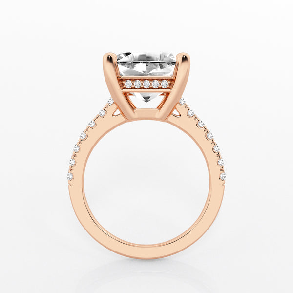 Asscher solitaire engagement ring with hidden diamond halo and pavé band