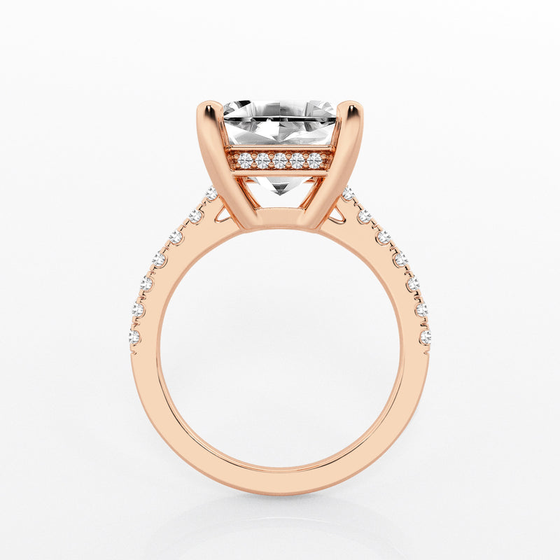 Asscher solitaire engagement ring with hidden diamond halo and pavé band