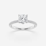 Hidden halo cushion cut diamond engagement ring