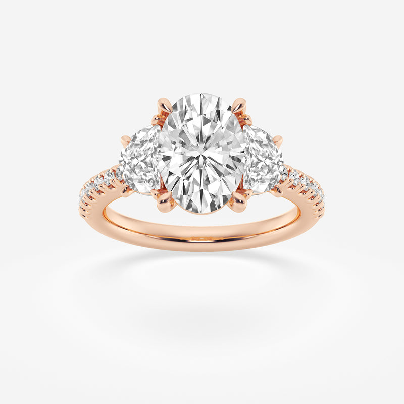 The Three Stone Trilogy ring in 18k rose gold with a oval diamond