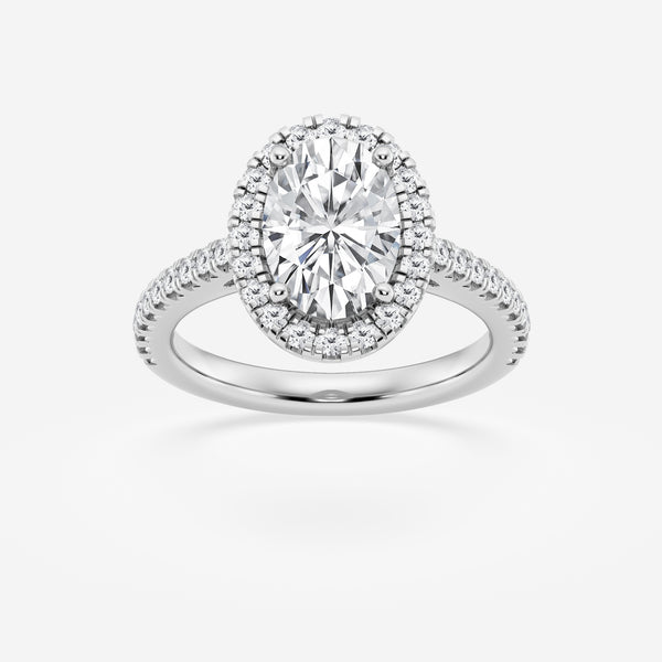 Halo Oval cut engagement ring with diamond shoulders