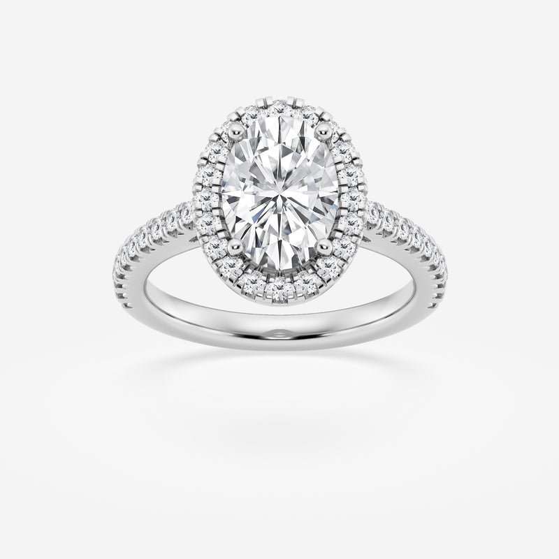 Halo Oval cut engagement ring with diamond shoulders