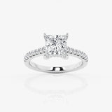 Hidden halo princess cut engagement ring with diamond shoulders