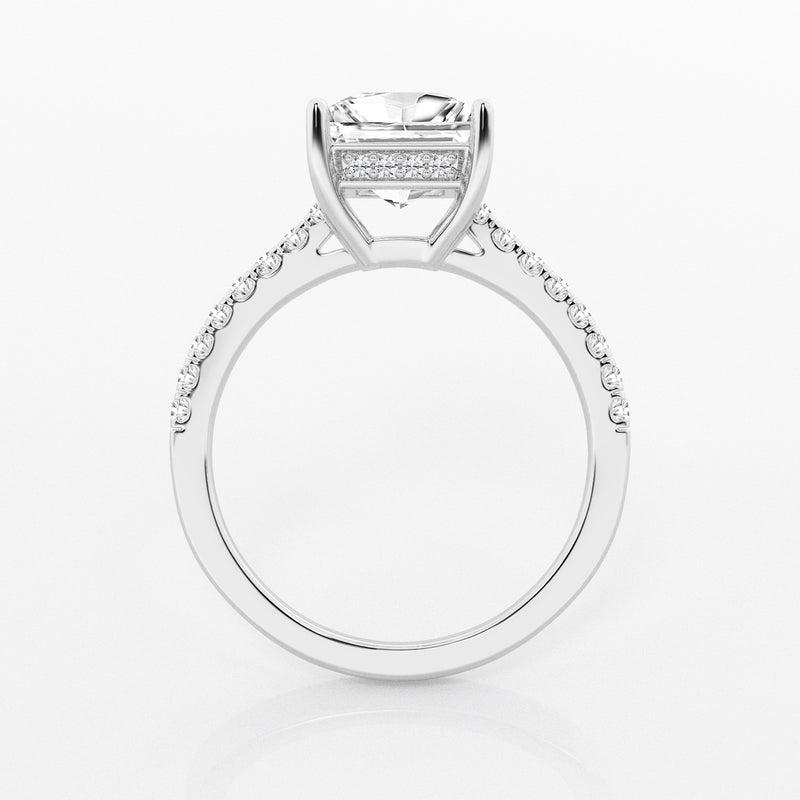 Hidden halo princess cut engagement ring with diamond shoulders