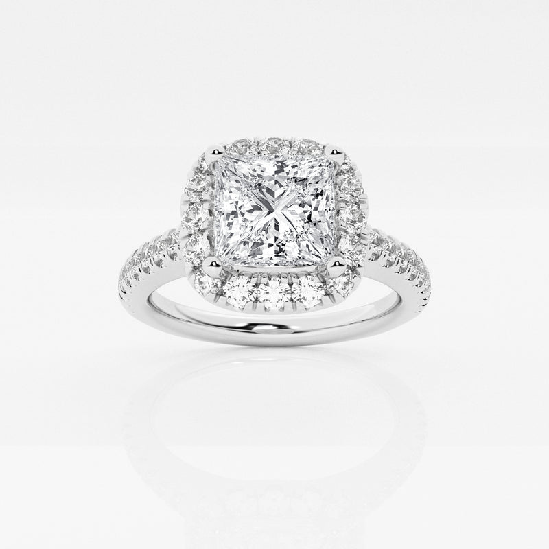 Halo Cushion diamond engagement ring with pave set diamond shoulders