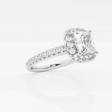 Halo Cushion diamond engagement ring with pave set diamond shoulders