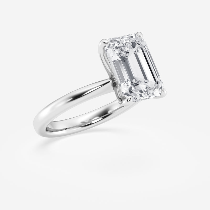 Solitaire Emerald cut diamond engagement ring