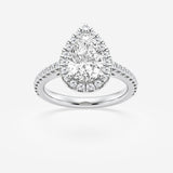 Halo pear engagement ring with pave set shoulders