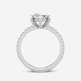 Marquise solitaire engagement ring with hidden diamond halo and pavé band