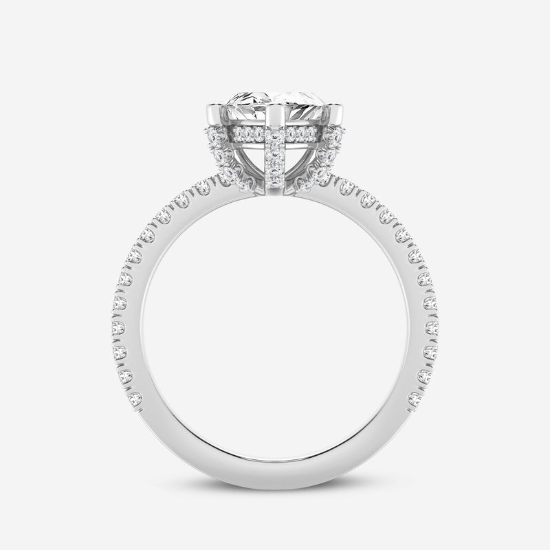 Marquise solitaire engagement ring with hidden diamond halo and pavé band