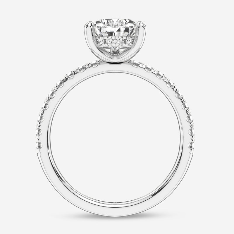 Pear cut engagement ring with diamond shoulders