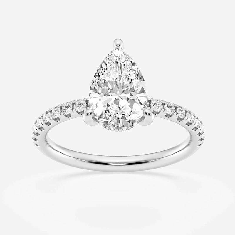 Pear cut engagement ring with diamond shoulders