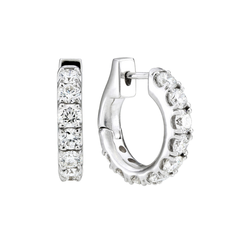 18K White Gold Diamond Huggie Earrings 1.90ct