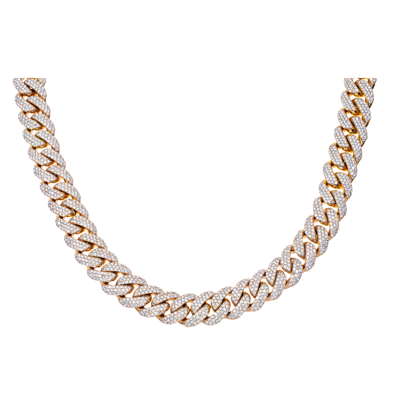 18MM 14K Yellow Gold Diamond Miami Cuban Link Chain