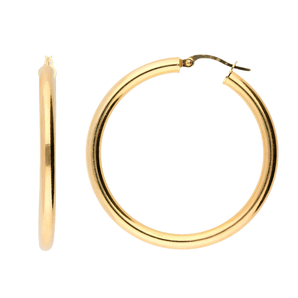 14ct Yellow Gold 38mm Tube Hoop Earrings