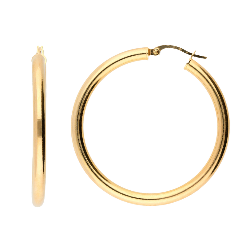 14ct Yellow Gold 38mm Tube Hoop Earrings