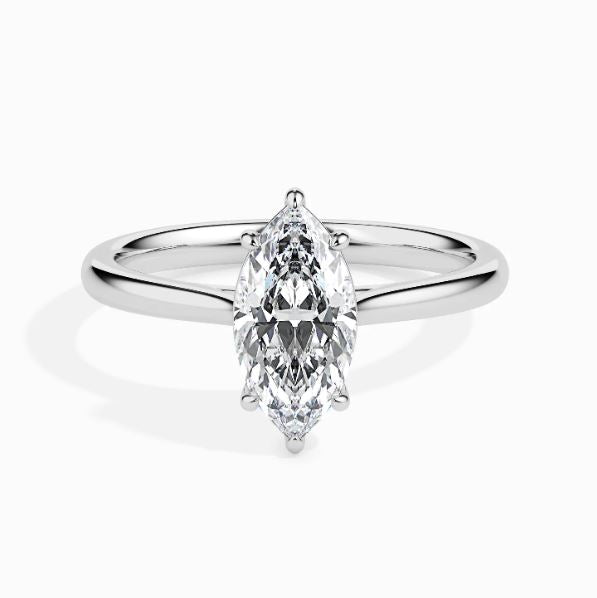 Solitaire marquise cut diamond engagement ring