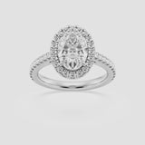 Halo Oval cut engagement ring with diamond shoulders