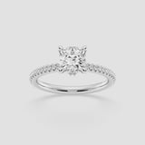 Hidden halo cushion cut diamond engagement ring