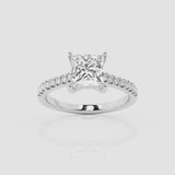 Hidden halo princess cut engagement ring with diamond shoulders