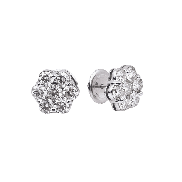 Brilliant round diamond cluster earring 18kt white gold 1 TCW