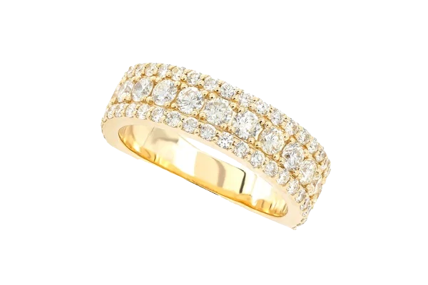 Diamond set Gold Triple Row Band Ring